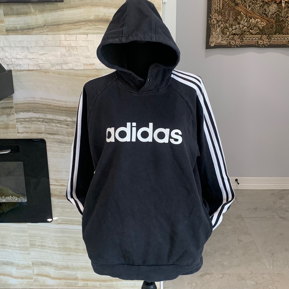 Adidas Black with White Striped Arms. Size L (B1)